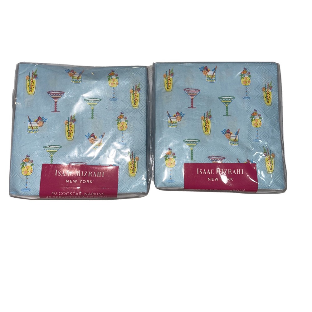 2 isaac Mizrahi new york 80 cocktail napkins total Drinks Fun Blue Paper T:80